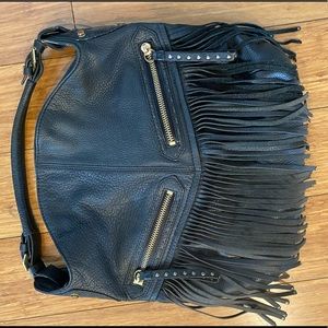 OrYany fringe purse. Black pebble leather